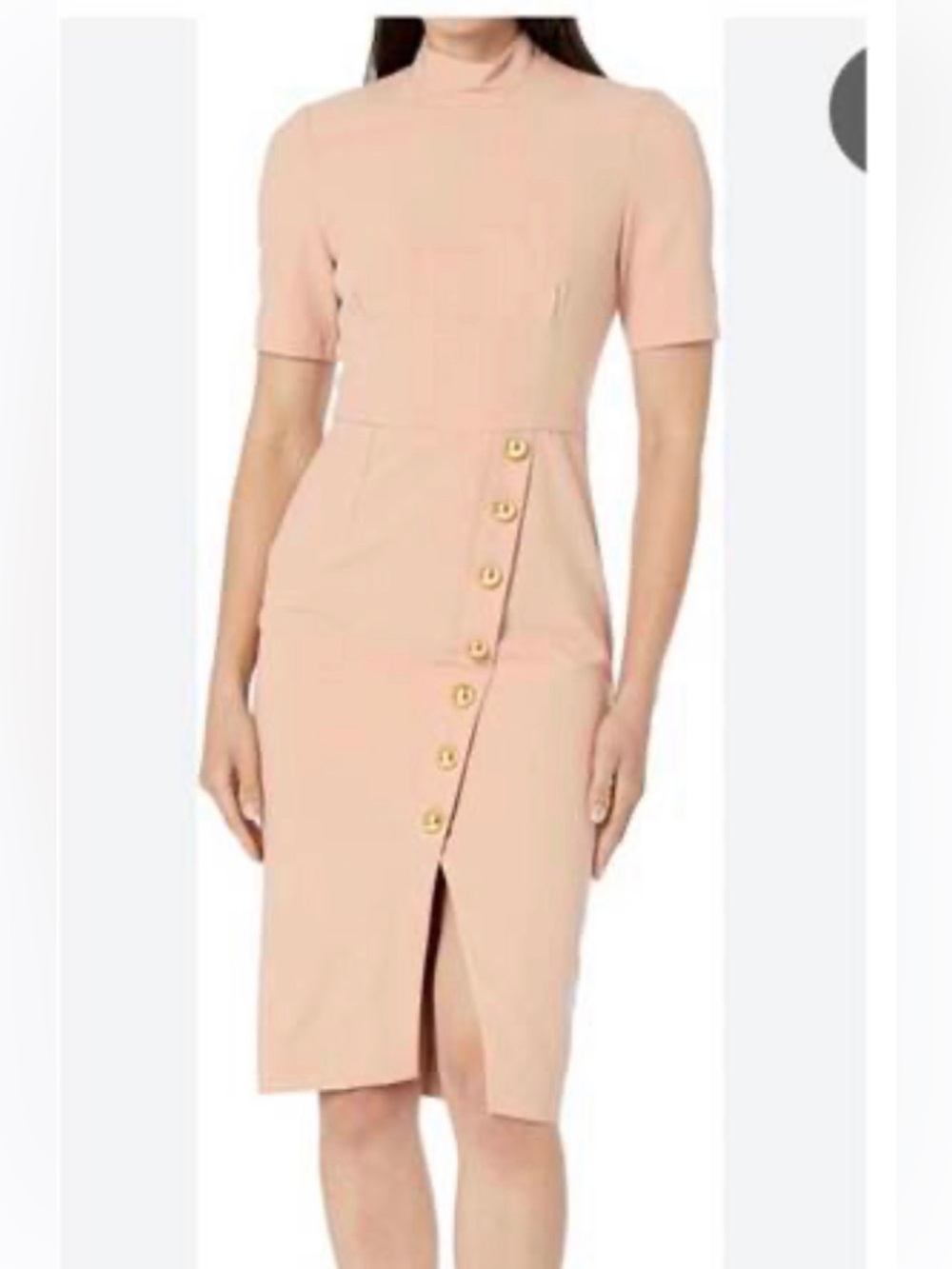 Black Halo Blush Pink High-Neck Button-Front Midi Dress